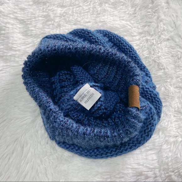 C.C Knit Ponytail Beanie in Blue - Picture 5 of 5